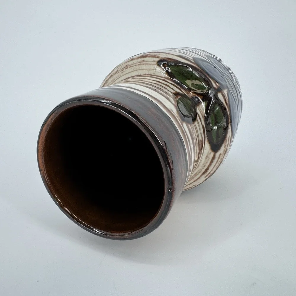 Mid Century Modern Vase Austria Blue Floral Terracotta Glaze Vintage Bohemian‎